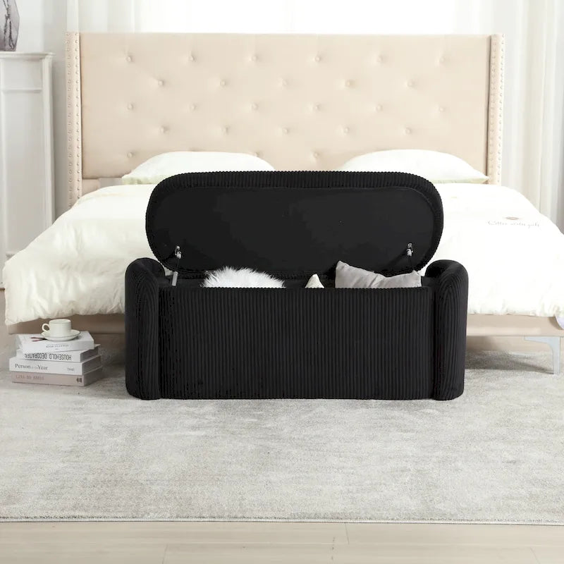 Banc ottoman de rangement en velours côtelé pour salon