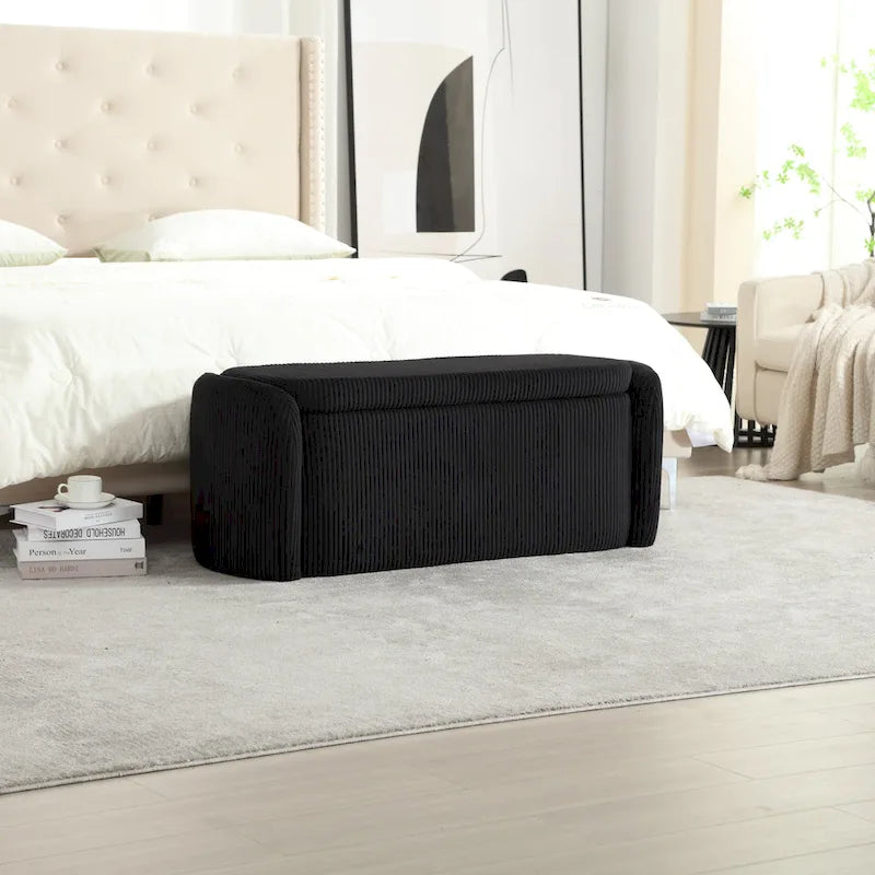 Banc ottoman de rangement en velours côtelé pour salon
