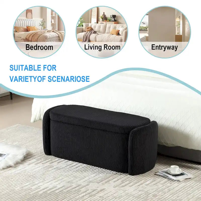 Banc ottoman de rangement en velours côtelé pour salon