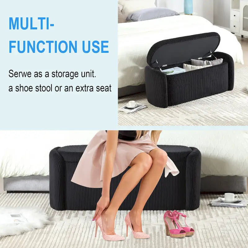 Banc ottoman de rangement en velours côtelé pour salon