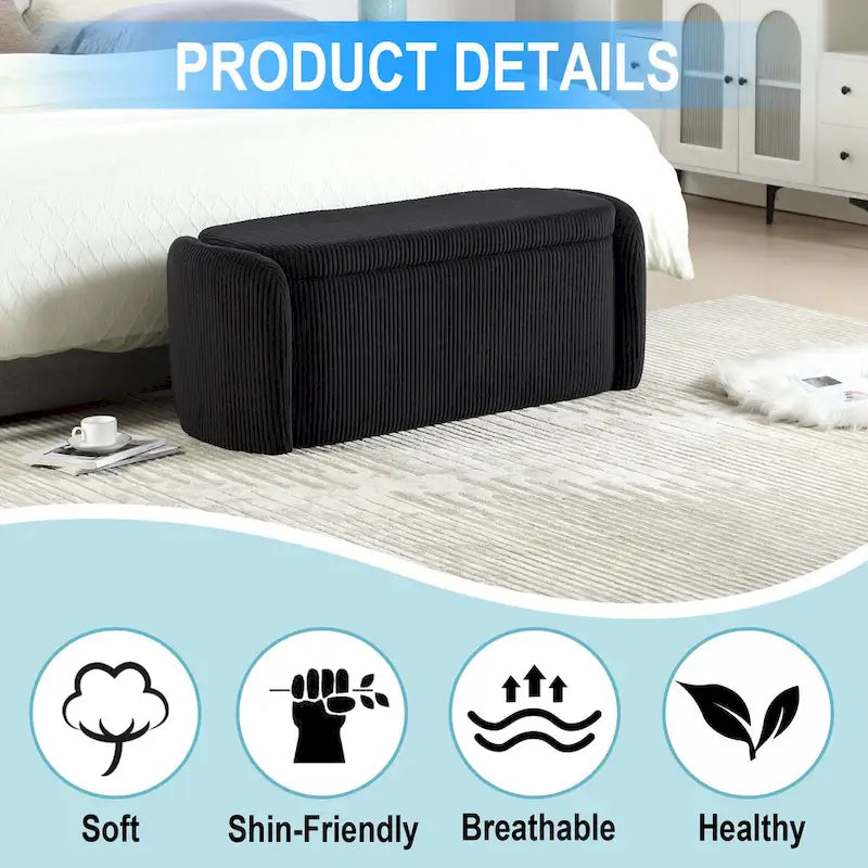 Banc ottoman de rangement en velours côtelé pour salon