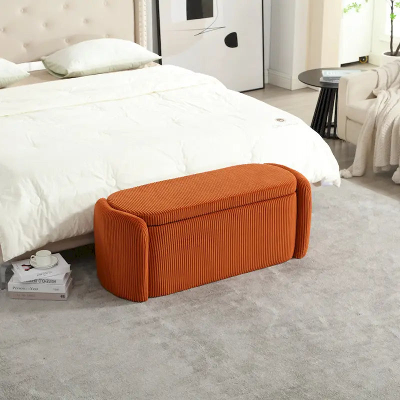 Banc ottoman de rangement en velours côtelé pour salon
