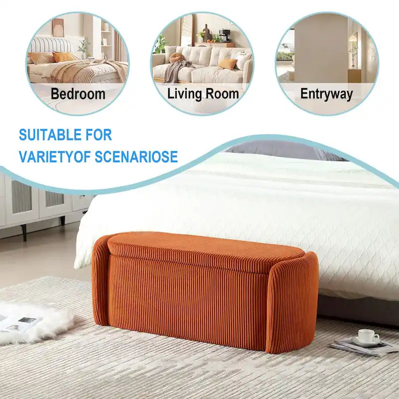 Banc ottoman de rangement en velours côtelé pour salon