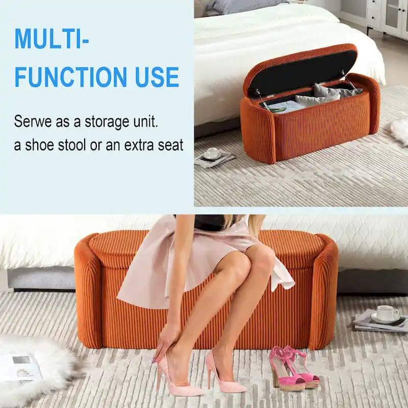 Banc ottoman de rangement en velours côtelé pour salon