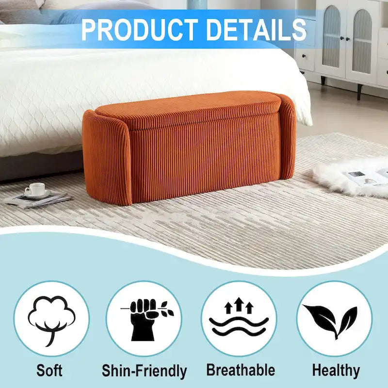 Banc ottoman de rangement en velours côtelé pour salon