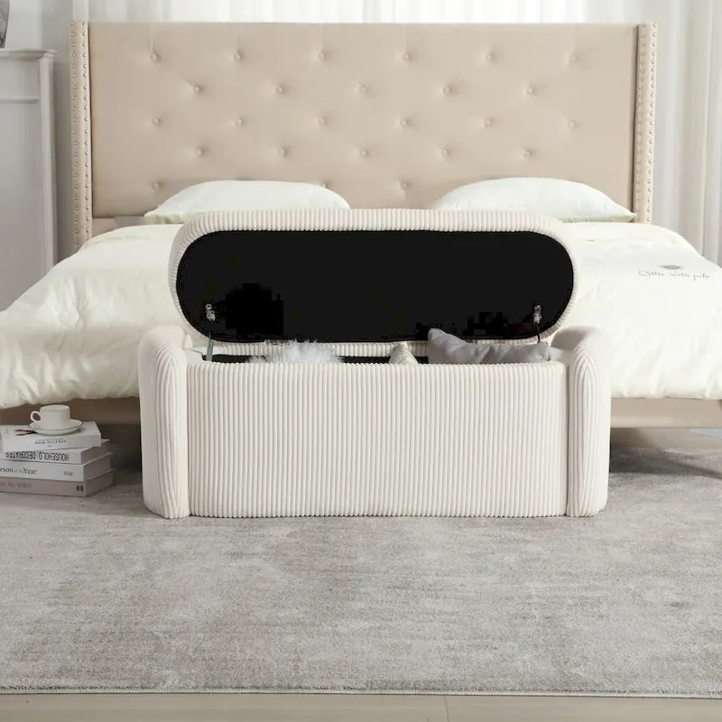 Banc ottoman de rangement en velours côtelé pour salon
