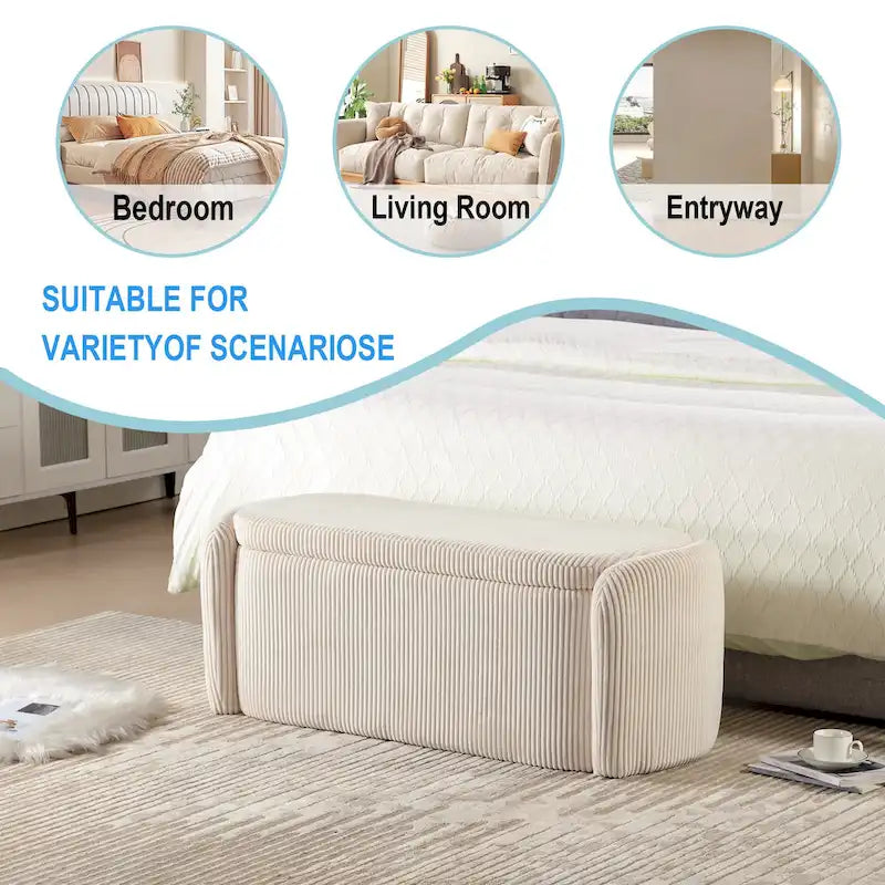 Banc ottoman de rangement en velours côtelé pour salon