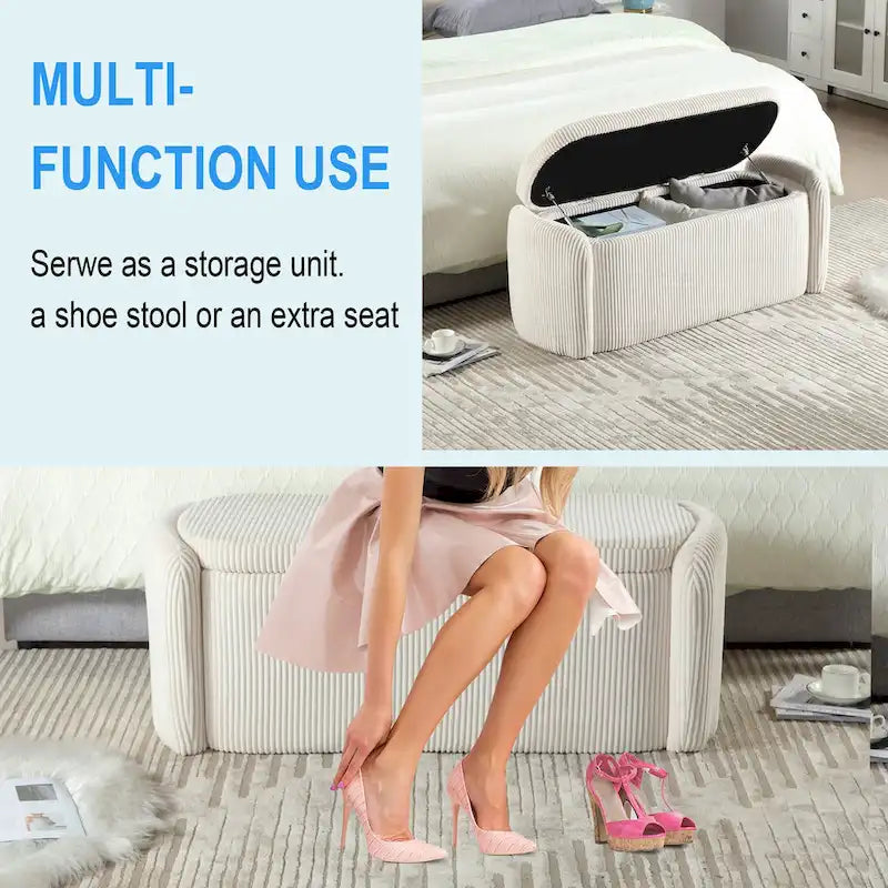 Banc ottoman de rangement en velours côtelé pour salon