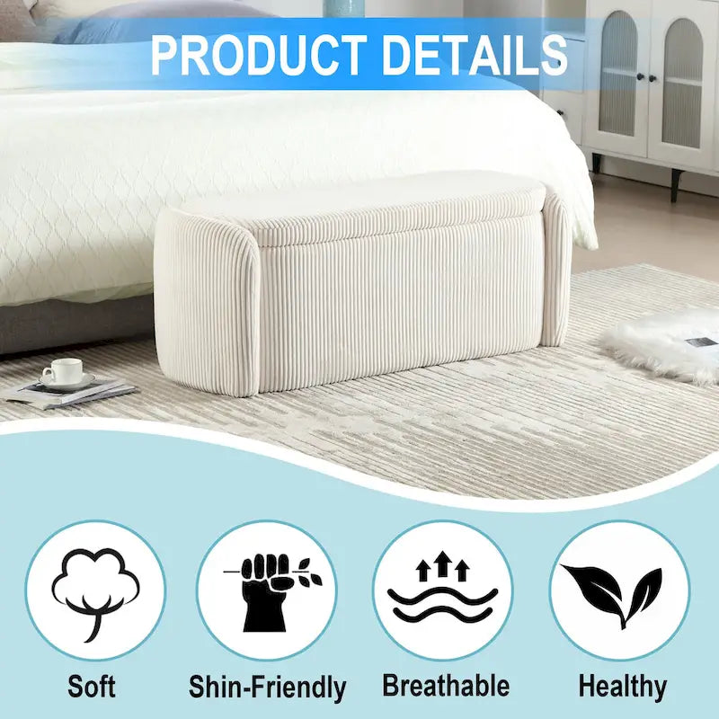 Banc ottoman de rangement en velours côtelé pour salon