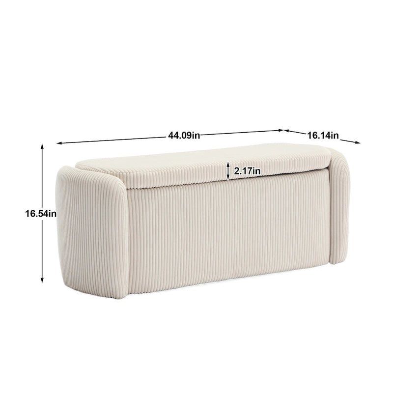 Banc ottoman de rangement en velours côtelé pour salon