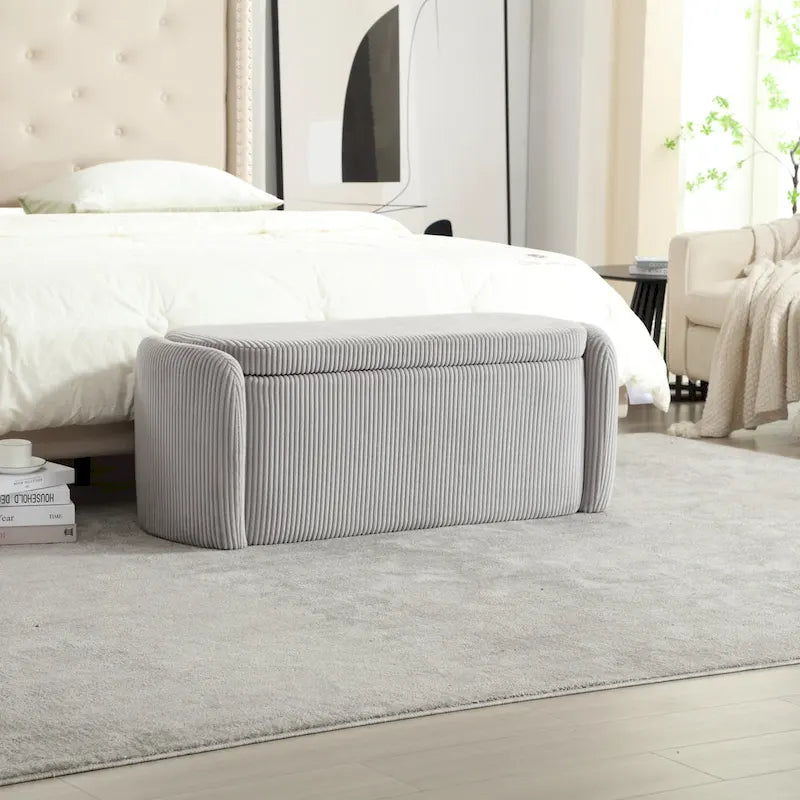 Banc ottoman de rangement en velours côtelé pour salon
