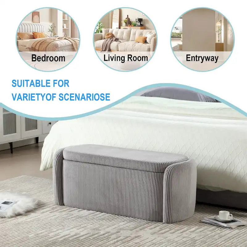 Banc ottoman de rangement en velours côtelé pour salon