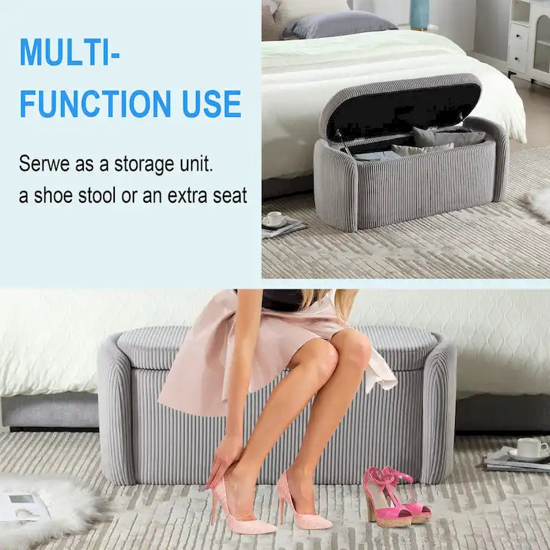Banc ottoman de rangement en velours côtelé pour salon