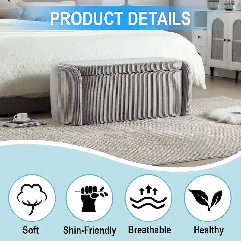 Banc ottoman de rangement en velours côtelé pour salon